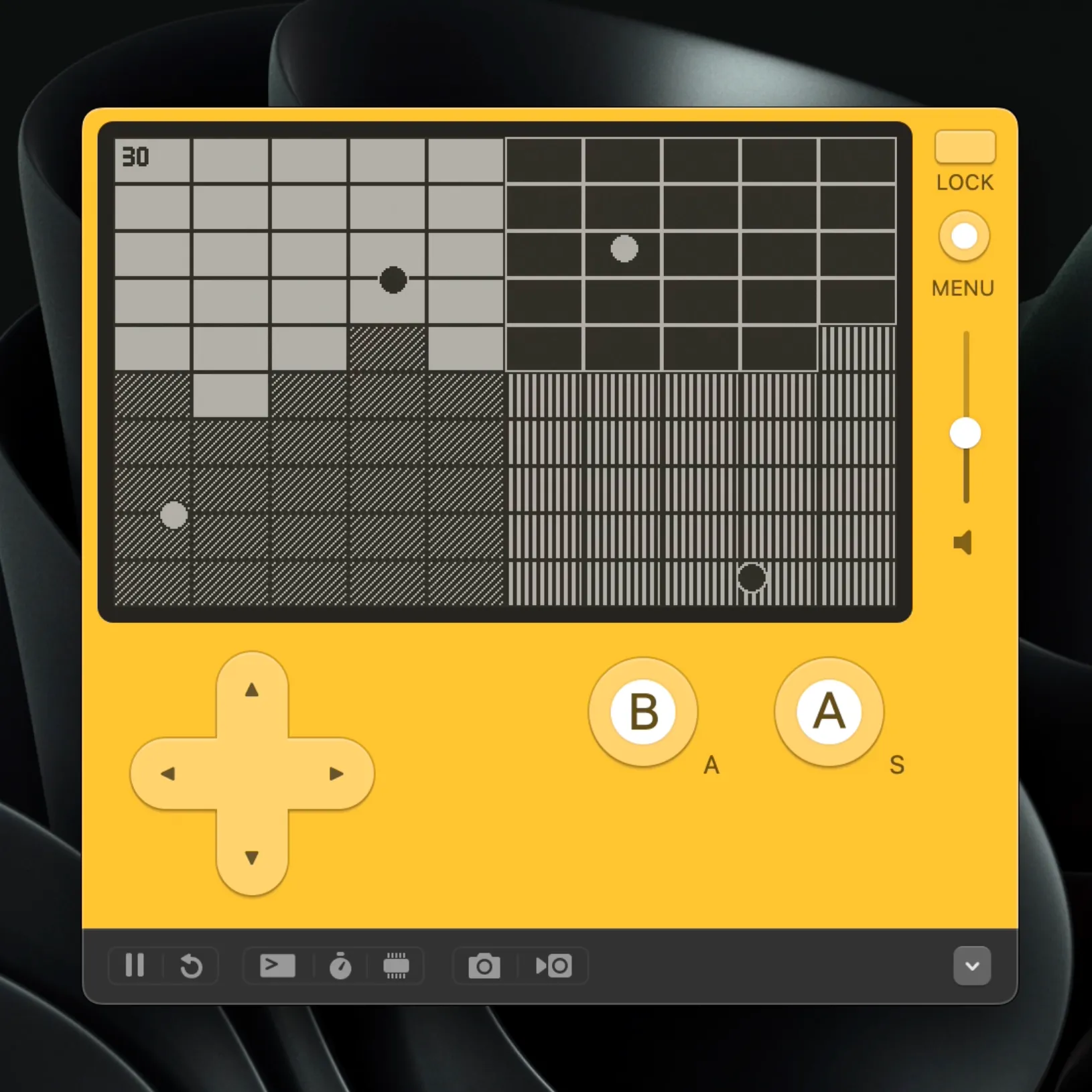 a 4x4 breakout game where balls bounce back and forth on a grid converting tiles from the other 'teams' to their color