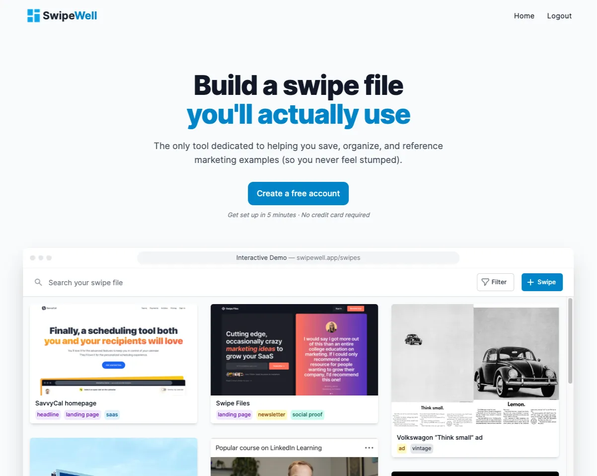 SwipeWell landing page