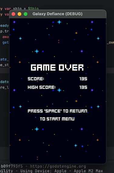 Space shooter game over screen
