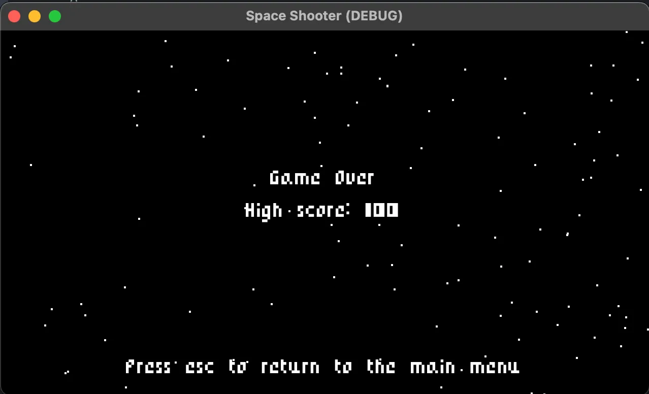 Space shooter game over menu