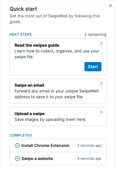 SwipeWell onboarding wizard