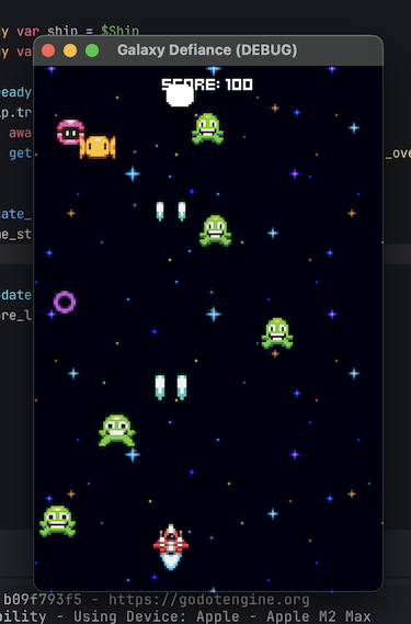 Space shooter game with space ship and alien enemies