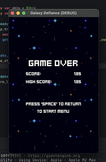 Space shooter game over screen