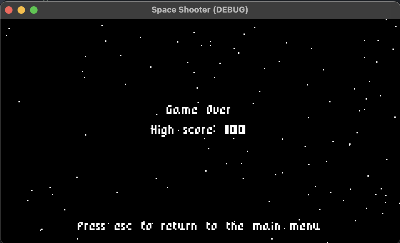 Space shooter game over menu